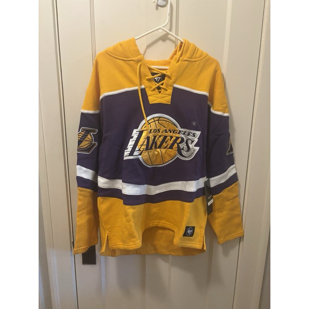 47 Brand Los Angeles Lakers Lacer Hoodie Mens Medium Purple Gold NBA Jersey NEW